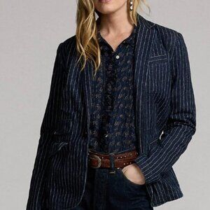 RRL Indigo Dot-Stripe Denim Blazer, women's size L (RRL size 4)